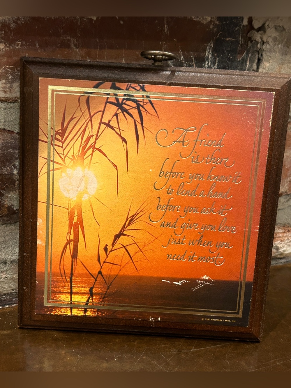 Vintage 1980 Hallmark Friendship Plaque Sunset Quote Wall Decor 6”